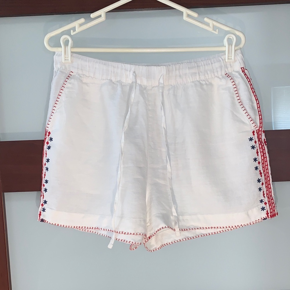 Cynthia Rowley White Shorts with Red and Blue Embroidery